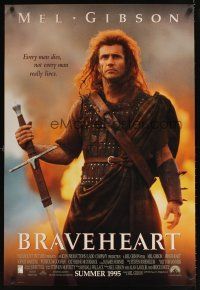 3z098 BRAVEHEART int'l advance DS 1sh '95 close-ups of Mel Gibson, Sophie Marceau!