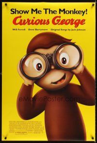 3z159 CURIOUS GEORGE DS 1sh '06 Will Ferrell & Drew Barrymore, art of cute monkey!