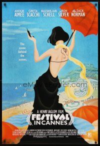 3z252 FESTIVAL IN CANNES 1sh '01 Anouk Aimee, artwork of sexy woman at the beach!