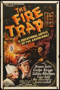 3z260 FIRE TRAP 1sh '35 cool artwork of a sensational expose of the arson ring!