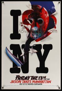 3z274 FRIDAY THE 13th PART VIII teaser 1sh '89 Jason in Manhattan, recalled I Love New York style!