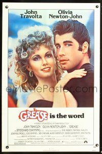 3z306 GREASE 1sh '78 close up of John Travolta & Olivia Newton-John in a most classic musical!