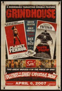 3z309 GRINDHOUSE advance 1sh '07 Rodriguez & Tarantino, Planet Terror & Death Proof!