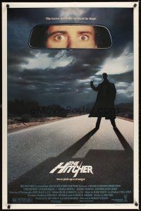 3z336 HITCHER 1sh '86 Rutger Hauer, C. Thomas Howell, terror starts the moment he stops!
