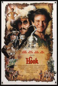 3z338 HOOK DS 1sh '91 art of pirate Dustin Hoffman & Robin Williams by Drew Struzan!