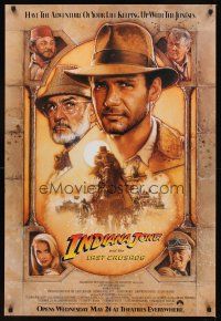 3z364 INDIANA JONES & THE LAST CRUSADE int'l advance 1sh '89 art of Ford & Sean Connery by Drew!