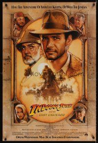 3z363 INDIANA JONES & THE LAST CRUSADE brown advance 1sh '89 art of Ford & Sean Connery by Drew!