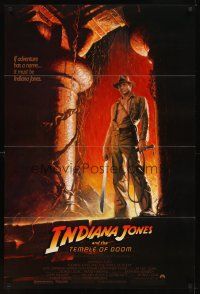 3z366 INDIANA JONES & THE TEMPLE OF DOOM 1sh '84 full-length art of Harrison Ford by Bruce Wolfe!