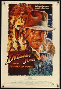3z367 INDIANA JONES & THE TEMPLE OF DOOM 1sh '84 art of Harrison Ford & cast by Drew Struzan!