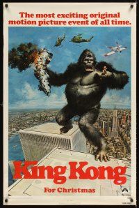 3z411 KING KONG teaser 1sh '76 John Berkey art of BIG Ape on the Twin Towers!