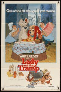 3z418 LADY & THE TRAMP 1sh R80 Walt Disney romantic canine dog classic cartoon!