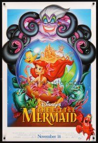 3z444 LITTLE MERMAID advance DS 1sh R97 Ariel, Sebastian, Ursula, Disney underwater cartoon!