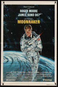 3z524 MOONRAKER style A int'l teaser 1sh '79 art of Roger Moore as Bond in space by Goozee!