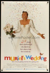 3z535 MURIEL'S WEDDING DS 1sh '95 Aussie Toni Collette in dress as the world's happiest bride!