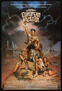 3z546 NATIONAL LAMPOON'S EUROPEAN VACATION 1sh '85 Boris Vallejo art of ripped Chevy Chase!