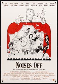 3z558 NOISES OFF DS 1sh '92 great wacky Al Hirschfeld art of cast as puppets!