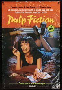 3z621 PULP FICTION recalled advance 1sh '94 Quentin Tarantino, Uma Thurman smoking Lucky Strikes!