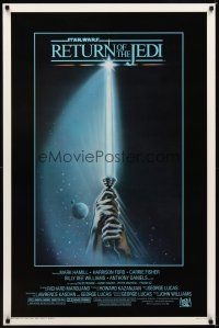 3z644 RETURN OF THE JEDI 1sh '83 George Lucas classic, great art of hands holding lightsaber!