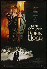 3z661 ROBIN HOOD PRINCE OF THIEVES DS 1sh '91 cool image of Kevin Costner w/flaming arrow!