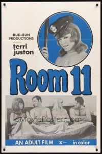 3z669 ROOM 11 1sh '71 x-rated, sexy policewoman Terri Juston w/2 guys & another girl in bed!