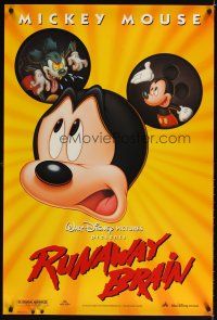 3z672 RUNAWAY BRAIN DS 1sh '95 Disney, great huge Mickey Mouse Jekyll & Hyde cartoon image!