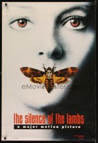 3z710 SILENCE OF THE LAMBS style A teaser DS 1sh '90 great image of Jodie Foster w/moth over mouth!