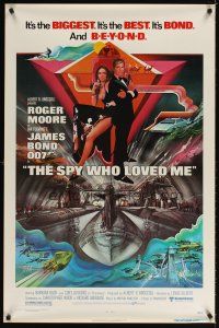 3z736 SPY WHO LOVED ME 1sh '77 cool artwork of Roger Moore as James Bond by Bob Peak!