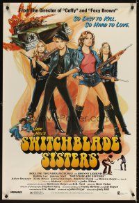 3z773 SWITCHBLADE SISTERS 1sh R96 Jack Hill, fantastic art of sexy bad girl gang with guns!