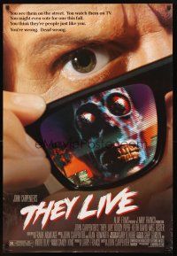 3z784 THEY LIVE DS 1sh '88 Rowdy Roddy Piper, John Carpenter, cool horror image!