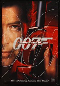3z805 TOMORROW NEVER DIES teaser DS 1sh '97 super close up of Pierce Brosnan as Bond 007!