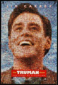 3z825 TRUMAN SHOW teaser DS 1sh '98 really cool mosaic art of Jim Carrey, Peter Weir