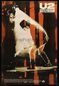 3z835 U2 RATTLE & HUM int'l 1sh '88 great image of Irish rockers Bono & The Edge on stage