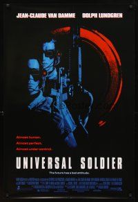 3z843 UNIVERSAL SOLDIER DS 1sh '92 great close up of Jean-Claude Van Damme & Dolph Lundgren!