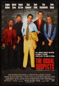 3z847 USUAL SUSPECTS DS 1sh '95 Kevin Spacey covering watch, Baldwin, Byrne, Palminteri, Singer!