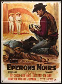 3x650 BLACK SPURS French 1p '65 different art of cowboy Rory Calhoun & dead guy by Boris Grinsson!