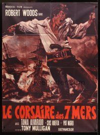 3x781 IL CORSARO French 1p '70 cool artwork of swashbuckler Robert Woods & huge ships at sea!