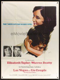 3x868 ONLY GAME IN TOWN French 1p '69 cool art of Elizabeth Taylor & Warren Beatty by Grinsson!