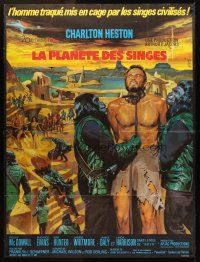 3x885 PLANET OF THE APES French 1p '68 art of enslaved Charlton Heston by Jean Mascii!