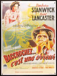 3x931 SORRY WRONG NUMBER French 1p R80s different art of Burt Lancaster & Barbara Stanwyck!