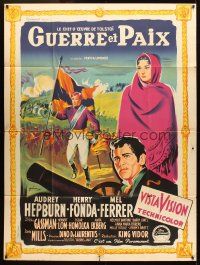 3x982 WAR & PEACE style B French 1p '56 different art of Hepburn, Fonda & Ferrer by Grinsson!