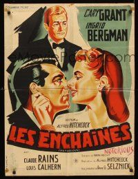3x588 NOTORIOUS French 23x32 R54 Hitchcock, different Belinsky art of Cary Grant & Ingrid Bergman