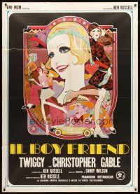 3x406 BOY FRIEND Italian 1p '72 cool art of sexy Twiggy by Dick Ellescas, directed by Ken Russell!