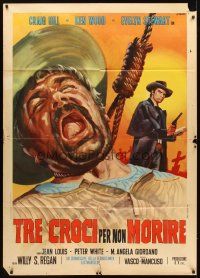 3x537 THREE CROSSES OF DEATH Italian 1p '68 Franco art of Craig Hill watching man hang from noose!