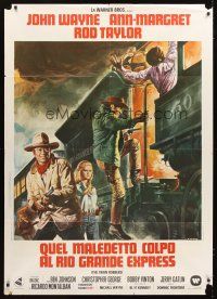 3x543 TRAIN ROBBERS Italian 1p '73 different art of John Wayne & Ann-Margret + train by Casaro!
