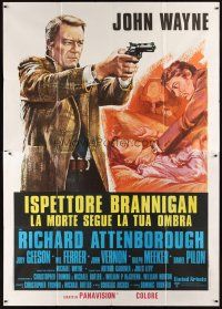3x355 BRANNIGAN Italian 2p '75 cool different art of detective John Wayne pointing gun!