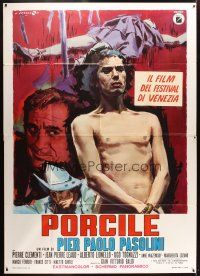 3x381 PIGPEN Italian 2p '69 Pier Paolo Pasolini's Porcile, cannibals, wild different Cesselon art!