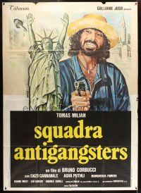 3x386 SQUADRA ANTIGANGSTERS Italian 2p '79 art of Statue of Liberty held at gunpoint by Avelli!