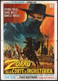 3x389 ZORRO IN THE COURT OF ENGLAND Italian 2p '69 cool art of the masked hero c/u & on horseback!