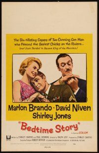 3x012 BEDTIME STORY WC '64 great image of Marlon Brando, David Niven & Shirley Jones!