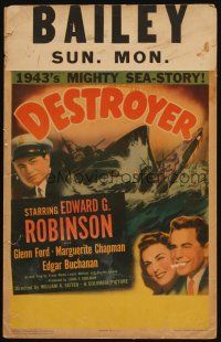 3x034 DESTROYER WC '43 Navy sailor Edward G. Robinson in WWII, art of crashing ships!